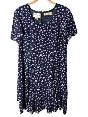 Vintage 90s Karin Stevens Petites Navy Floral Rayon Dress Size 12P